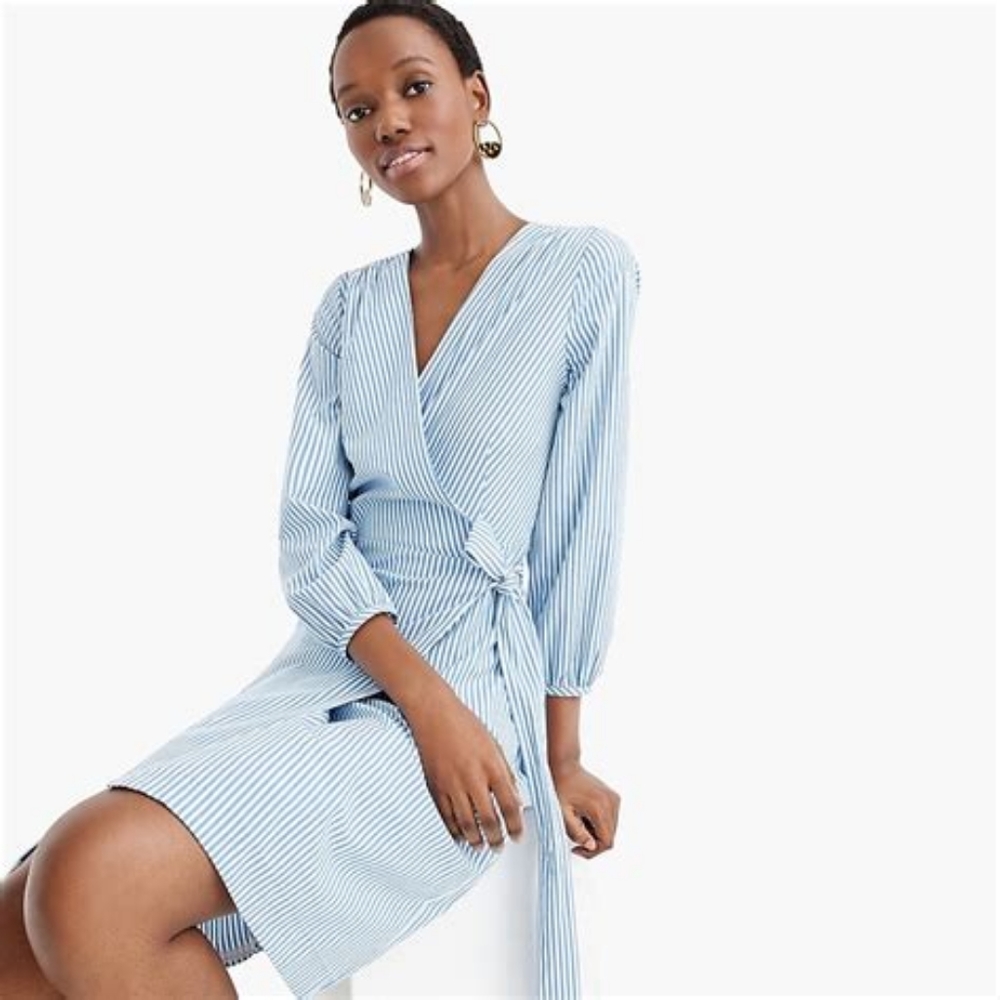 j.crew wrap dress in striped popin, cotton, lined NWT